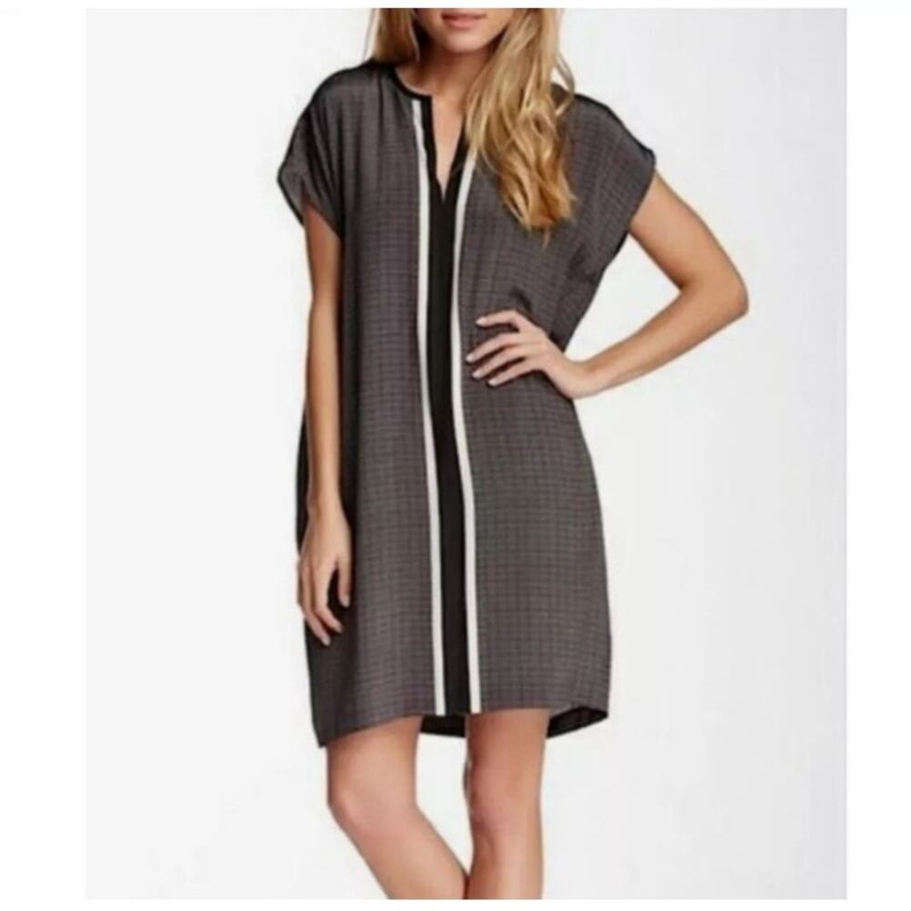 Cynthia Rowley Silk Shift Dress Size 4 Neutral Gray Striped Symmetrical New NWT